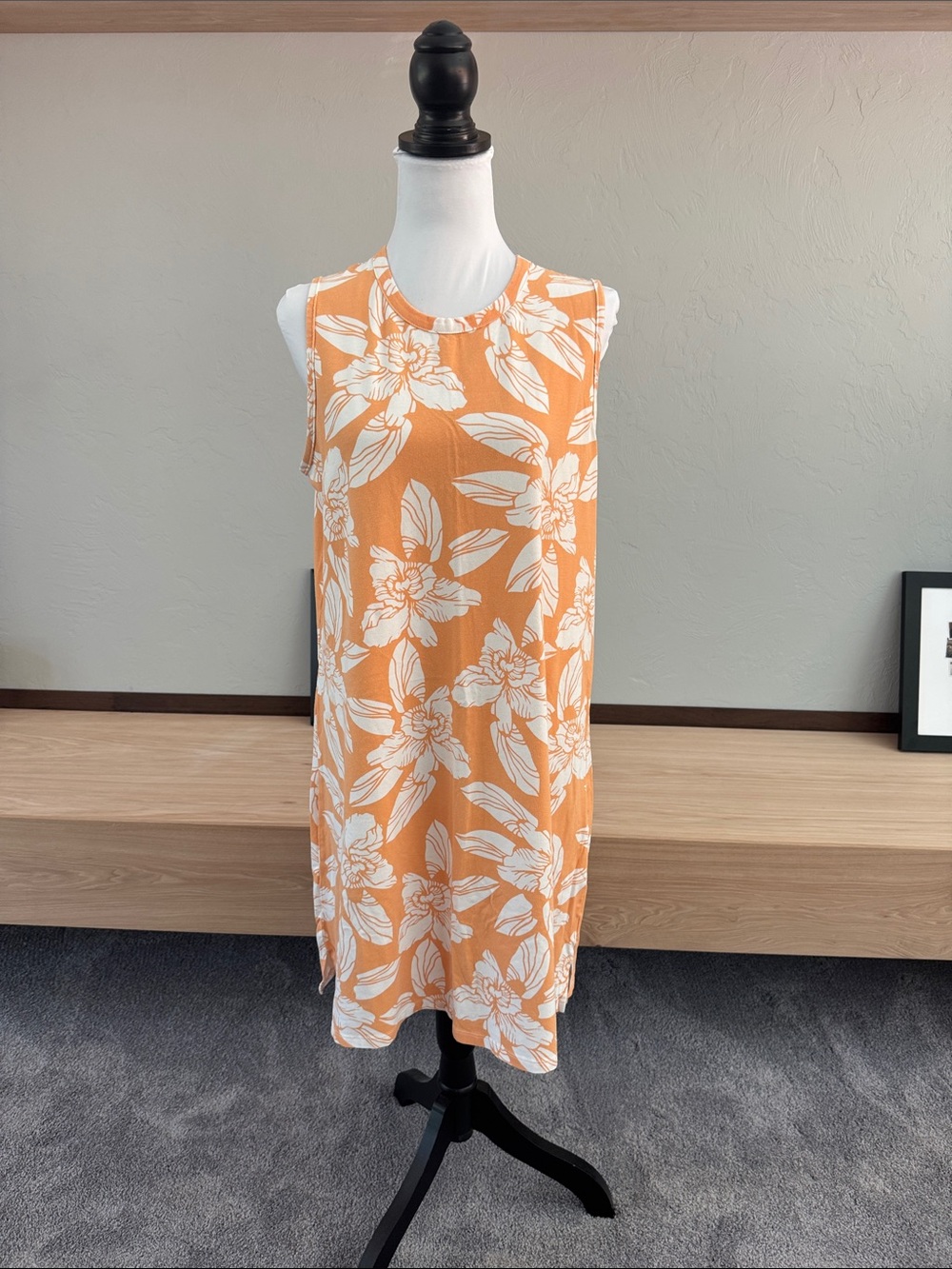 Natural Reflections Orange and White Floral Sleeveless Mini Dress - EUC